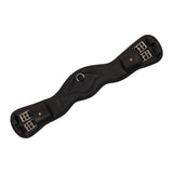 Shaped leather dressage girth with logo pin