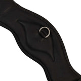 Shaped leather dressage girth with logo pin