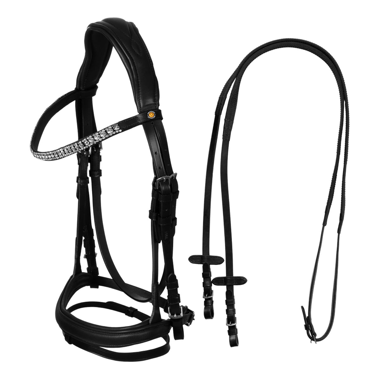 Black leather anatomical bridle with rhinestones