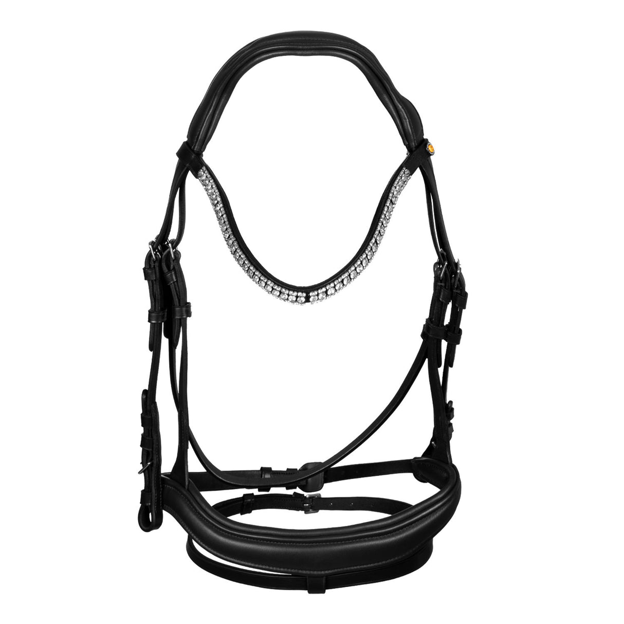 Black leather anatomical bridle with rhinestones