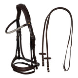 Black leather anatomical bridle with rhinestones
