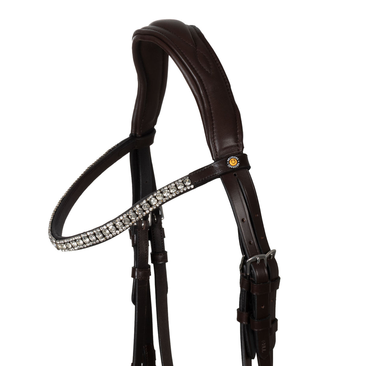 Black leather anatomical bridle with rhinestones