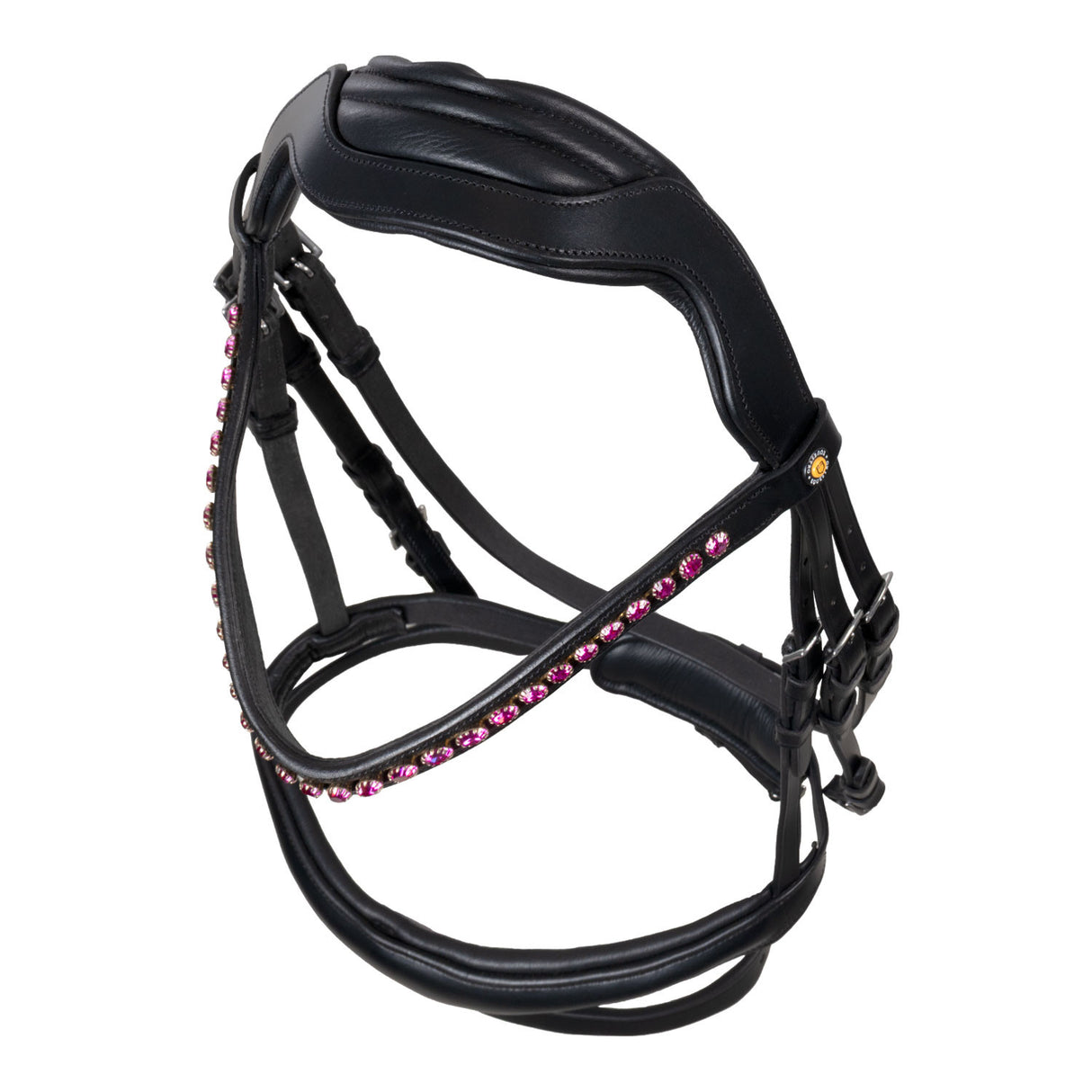 Anatomical bridle with fuchsia rhinestones