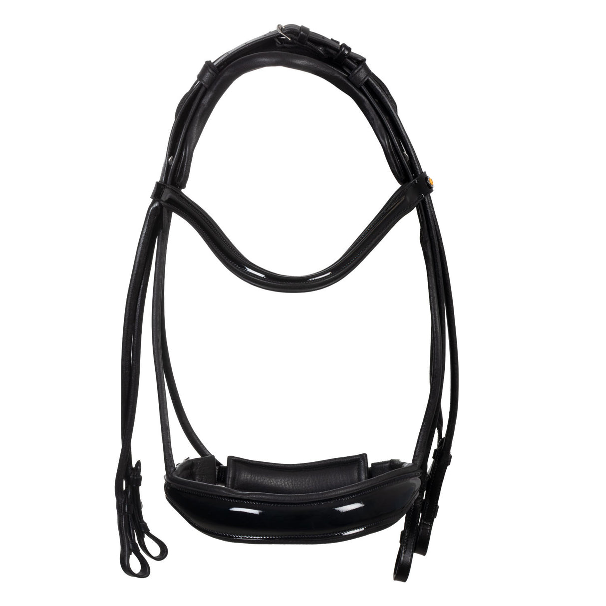 Leather dressage bridle with anatomical headpiece