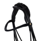 Leather dressage bridle with anatomical headpiece