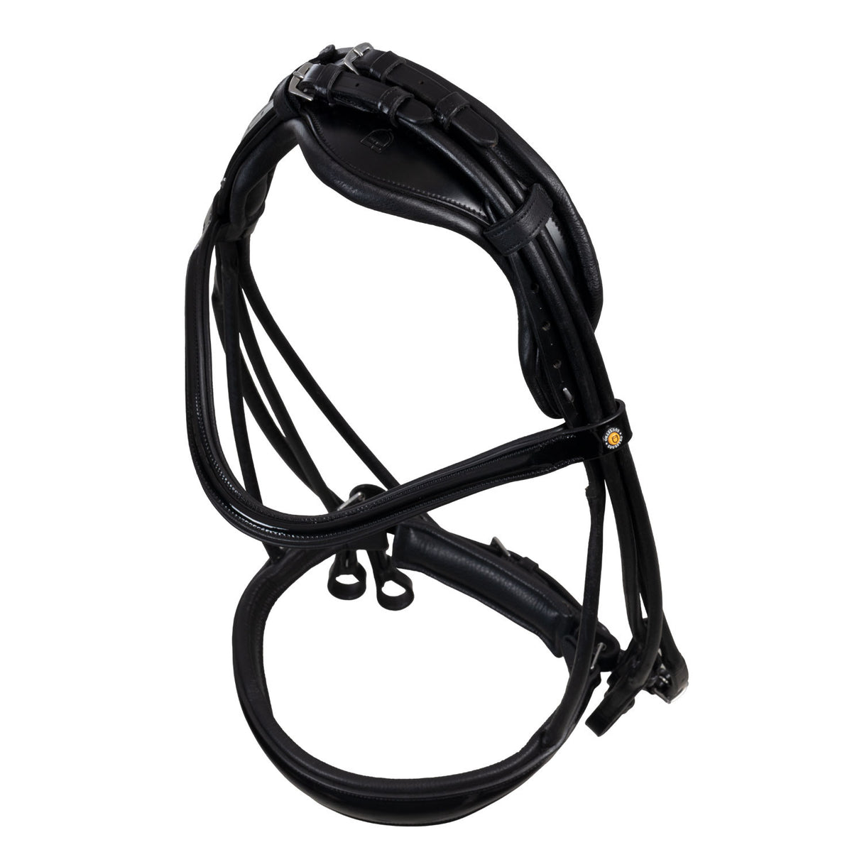 Leather dressage bridle with anatomical headpiece