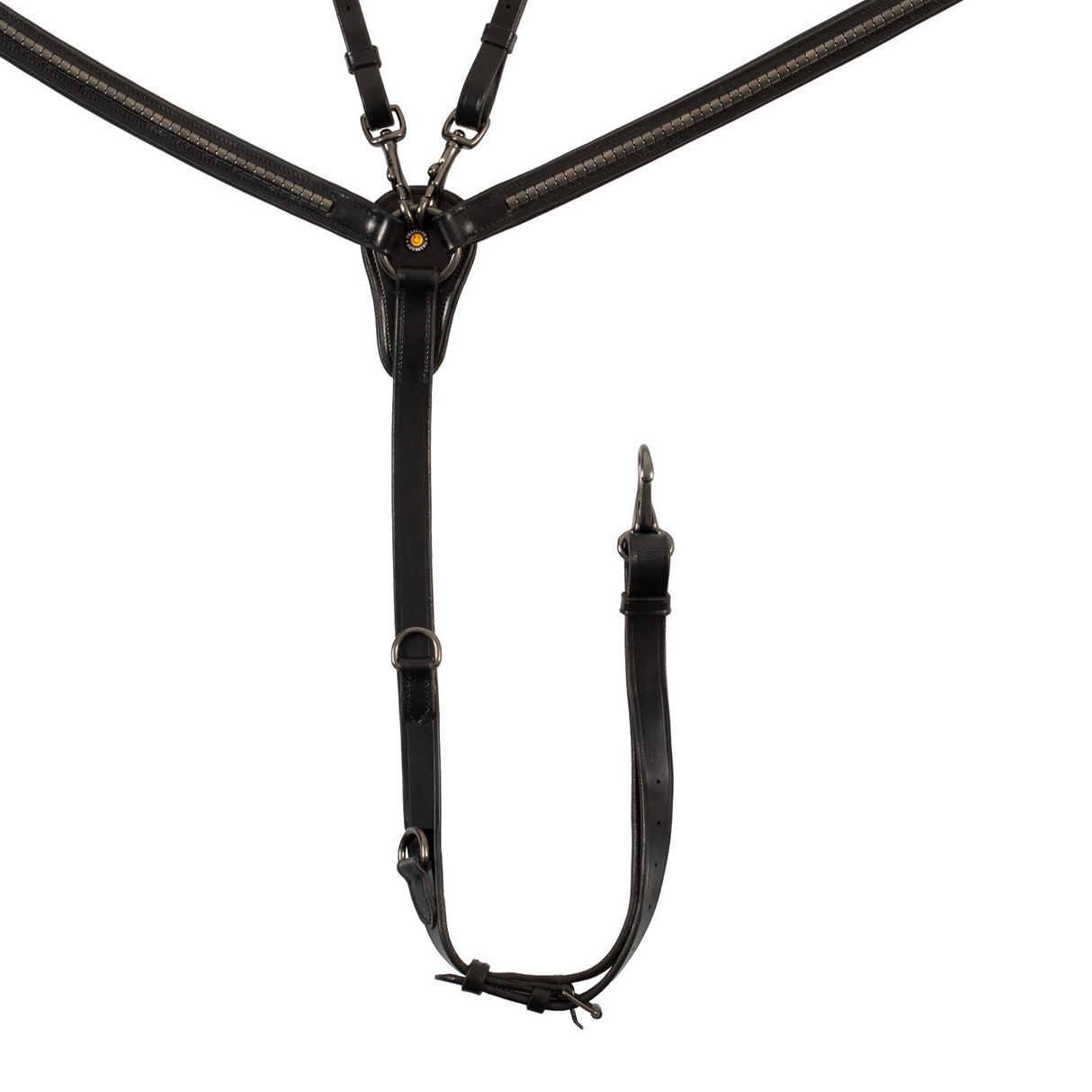Tanned leather fork breastplate with black clincher