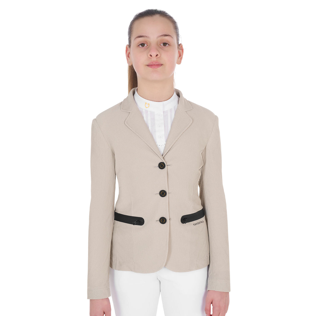Equestro Girls' Three-Button Competition Jacket Perforated Fabric