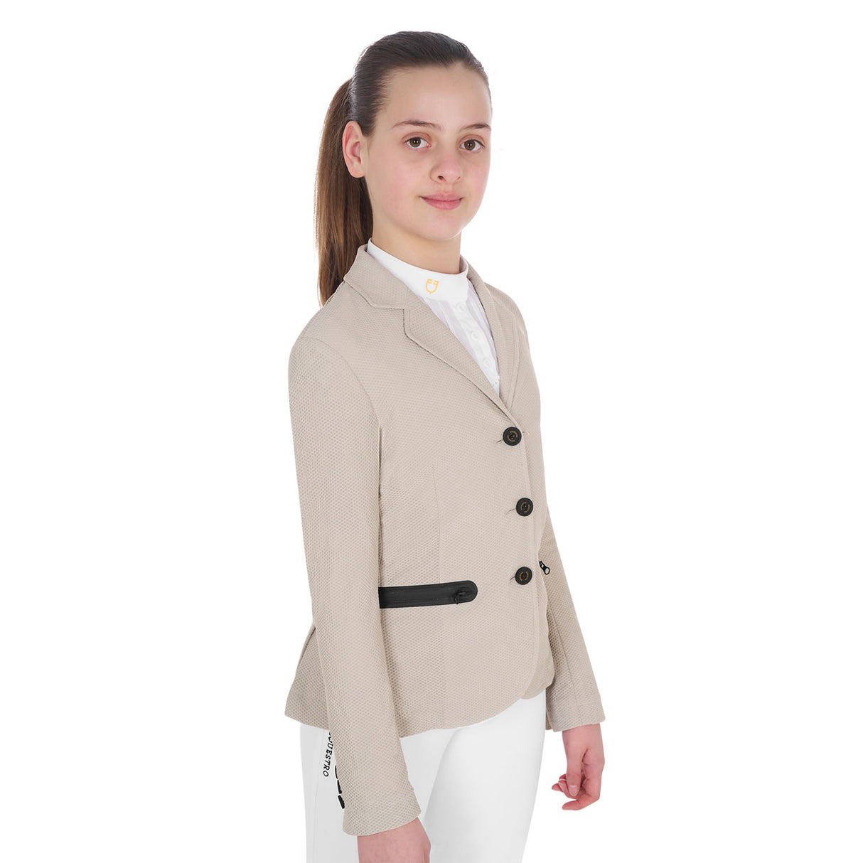 Equestro Girls' Three-Button Competition Jacket Perforated Fabric
