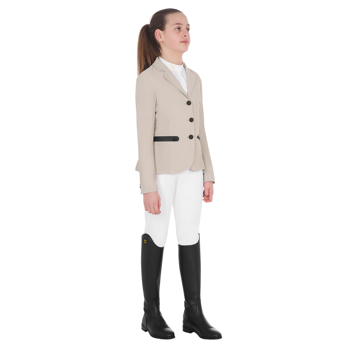 Equestro Girls' Three-Button Competition Jacket Perforated Fabric