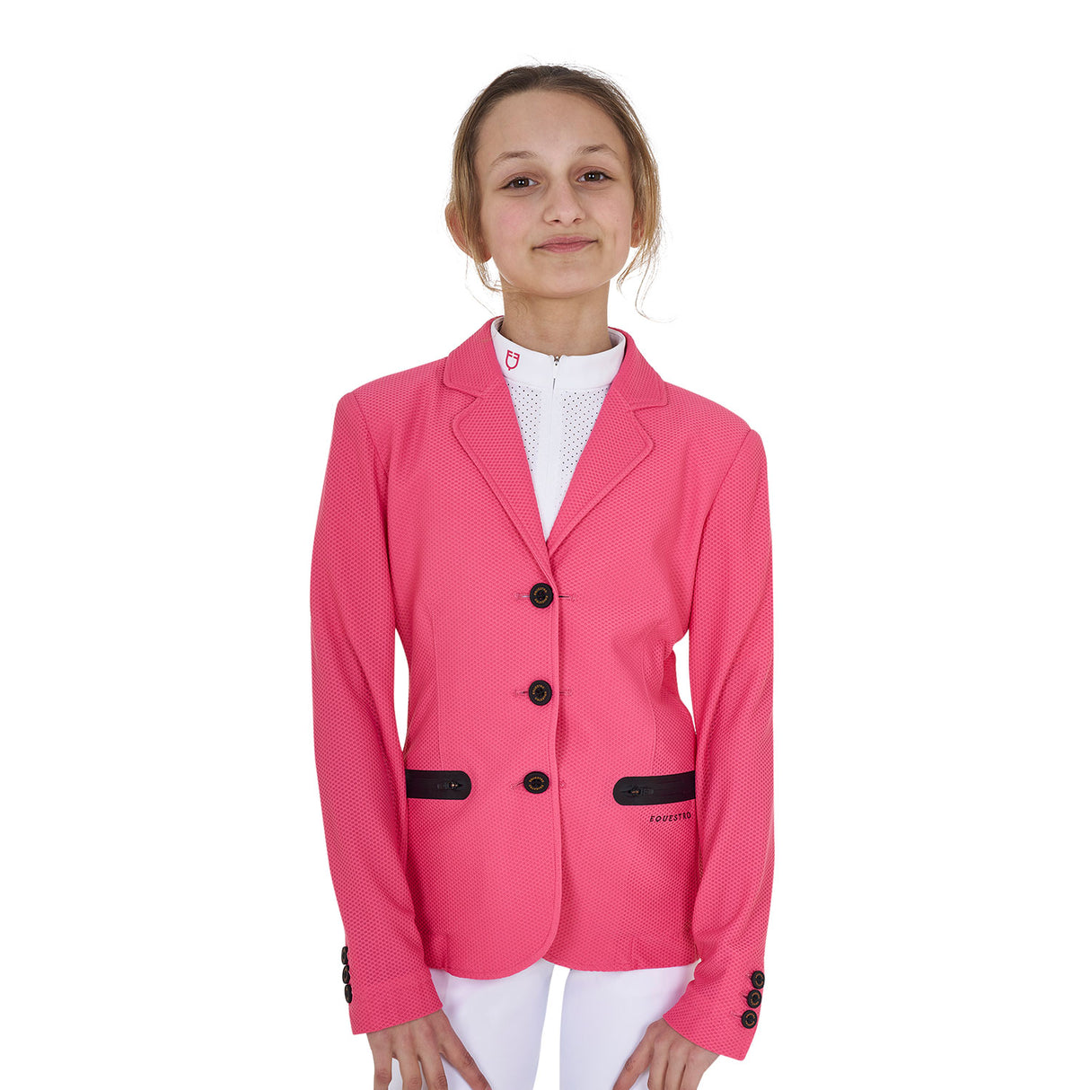 Equestro Girls' Three-Button Competition Jacket Perforated Fabric