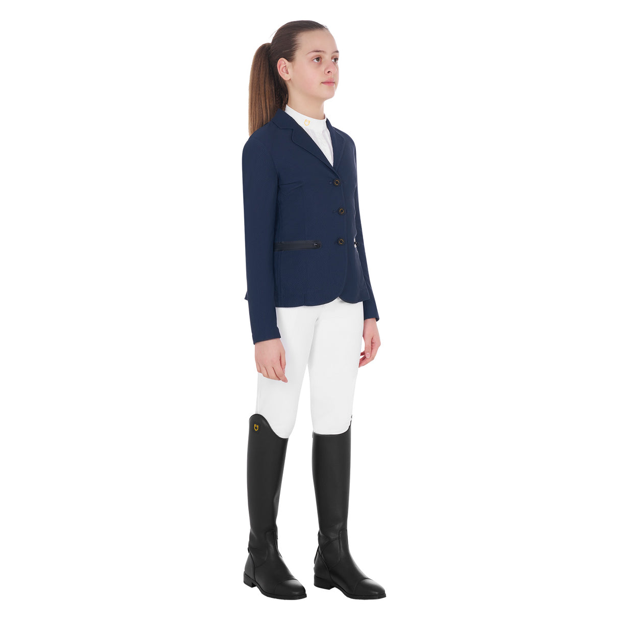 Equestro Girls' Three-Button Competition Jacket Perforated Fabric