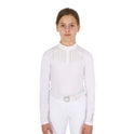 Equestro Girls' Slim Fit Competiton Polo Shirt Rhinestones #colour_white