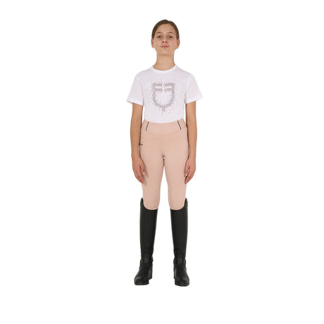 Equestro Girls' Slim Fit T-Shirt Rose Glitter Logo #colour_white