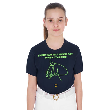 Equestro Girls' Slim Fit T-Shirt Fluo Print #colour_blue