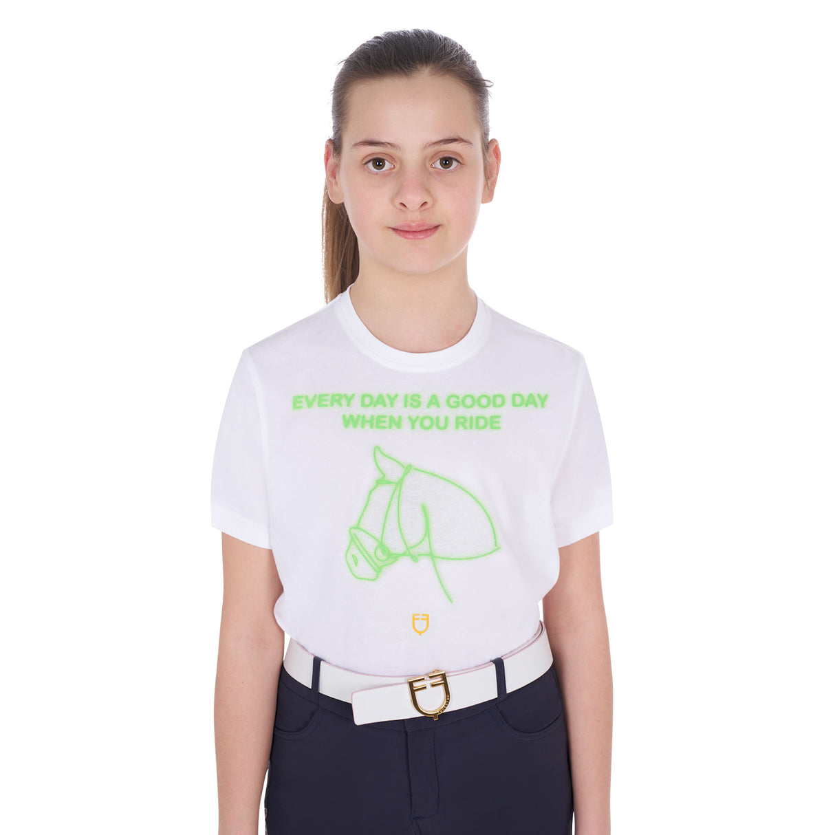 Equestro Girls' Slim Fit T-Shirt Fluo Print #colour_white