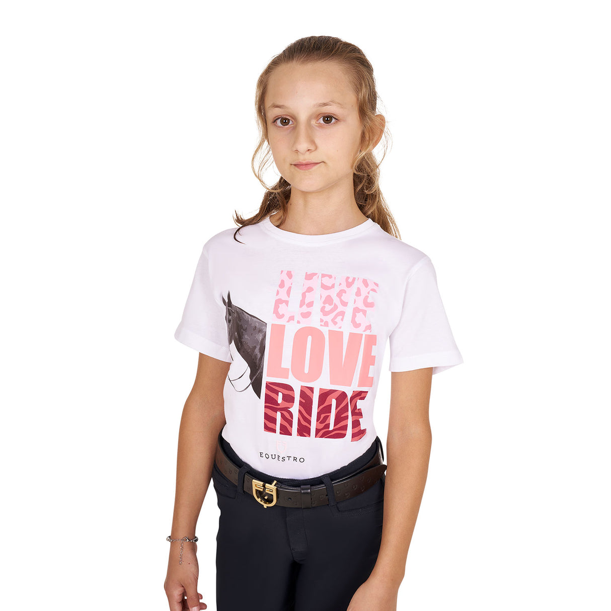 Equestro Girls' Live Love Ride Cotton T-Shirt