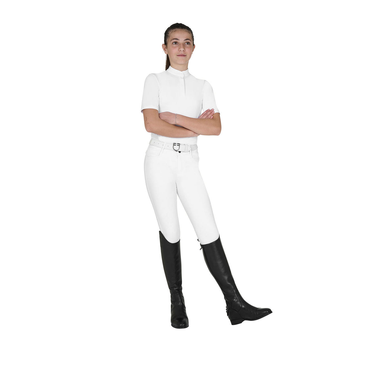 Girls' slim fit competition polo shirt with buttons