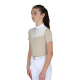 Girls' slim fit competition polo shirt with silk-like fabric inserts