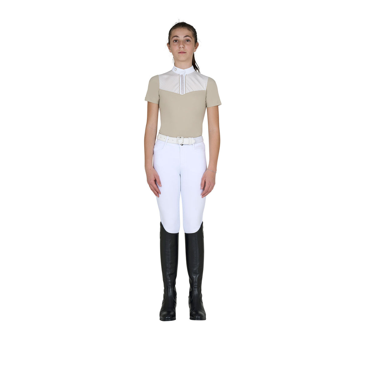 Girls' slim fit competition polo shirt with silk-like fabric inserts