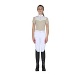 Girls' slim fit competition polo shirt with silk-like fabric inserts