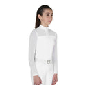 Girls' long-sleeved competition polo shirt with micro-mesh inserts