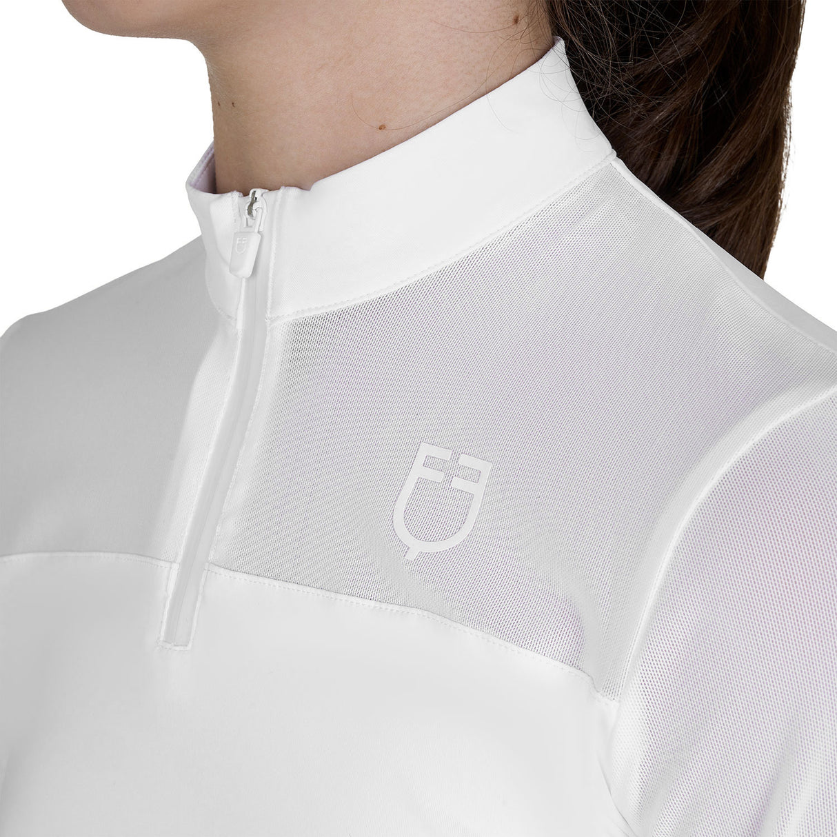 Girls' long-sleeved competition polo shirt with micro-mesh inserts