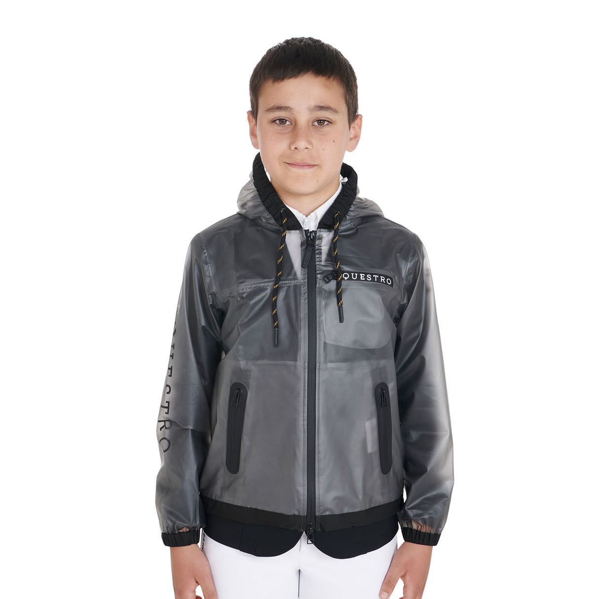 Equestro Kids' Windproof Zip Hooded Raincoat #colour_grey