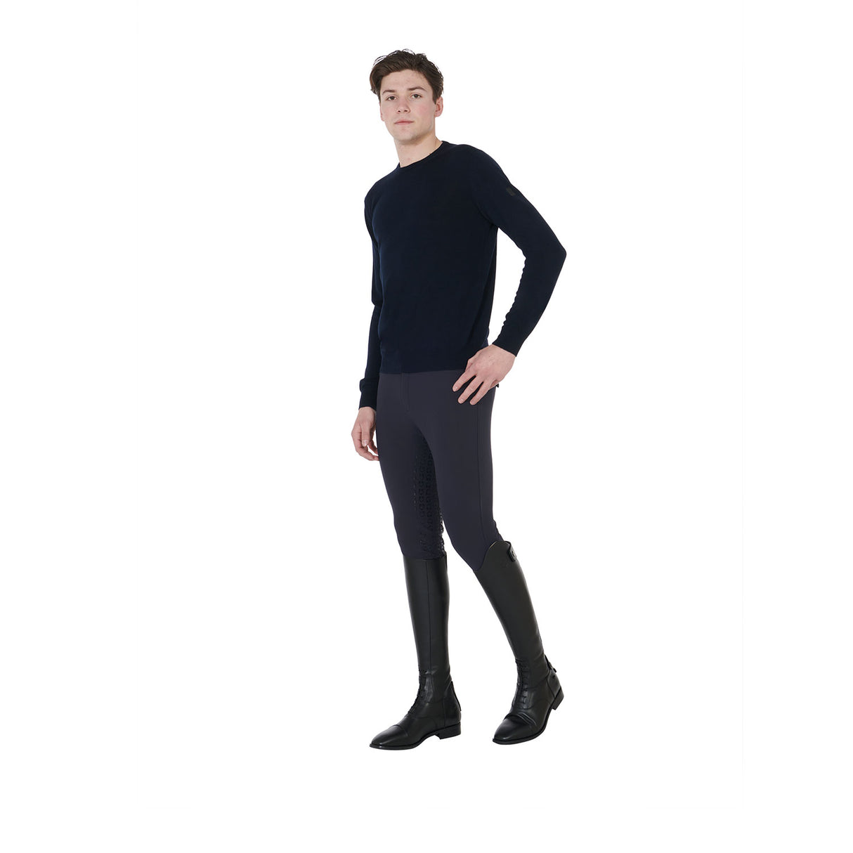 Equestro Men's Crewneck Sweater In Merino Wool #colour_blue