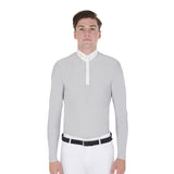 Men's long-sleeved polo shirt in technical fleece fabric