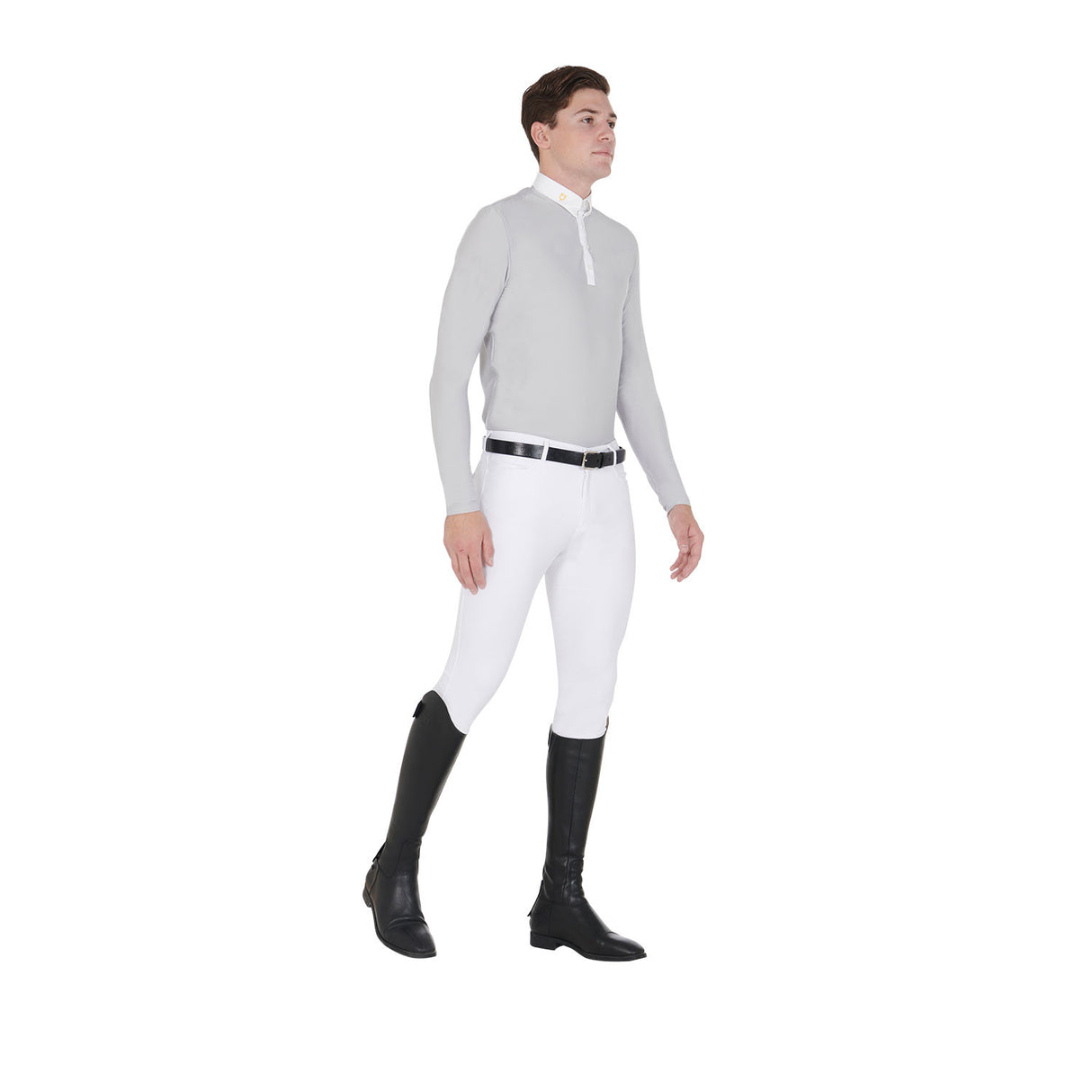 Men's long-sleeved polo shirt in technical fleece fabric