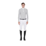 Men's long-sleeved polo shirt in technical fleece fabric