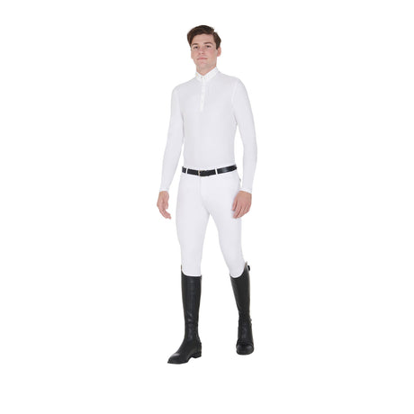 Men's long-sleeved polo shirt in technical fleece fabric