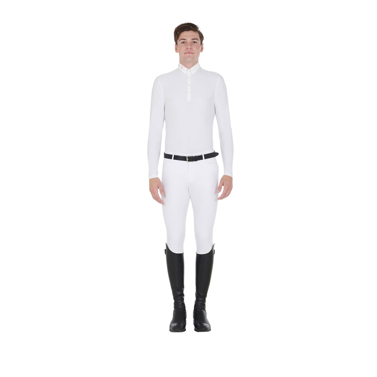 Men's long-sleeved polo shirt in technical fleece fabric