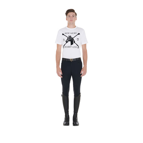 Equestro Men's Slim Fit T-Shirt With Equestrian Print #colour_white