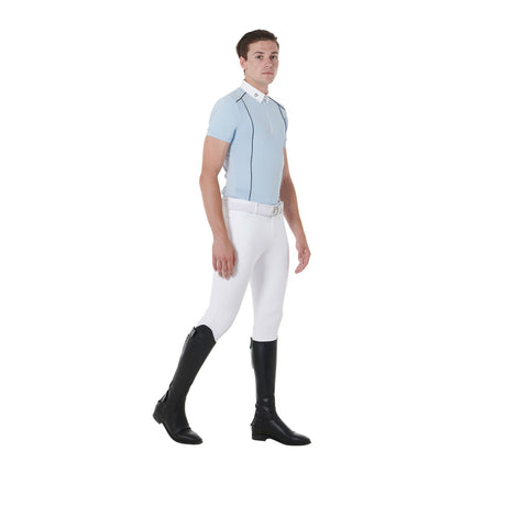 Equestro Men's Slim Fit Polo Shirt In Technical Fabric With Piping #colour_blue-black