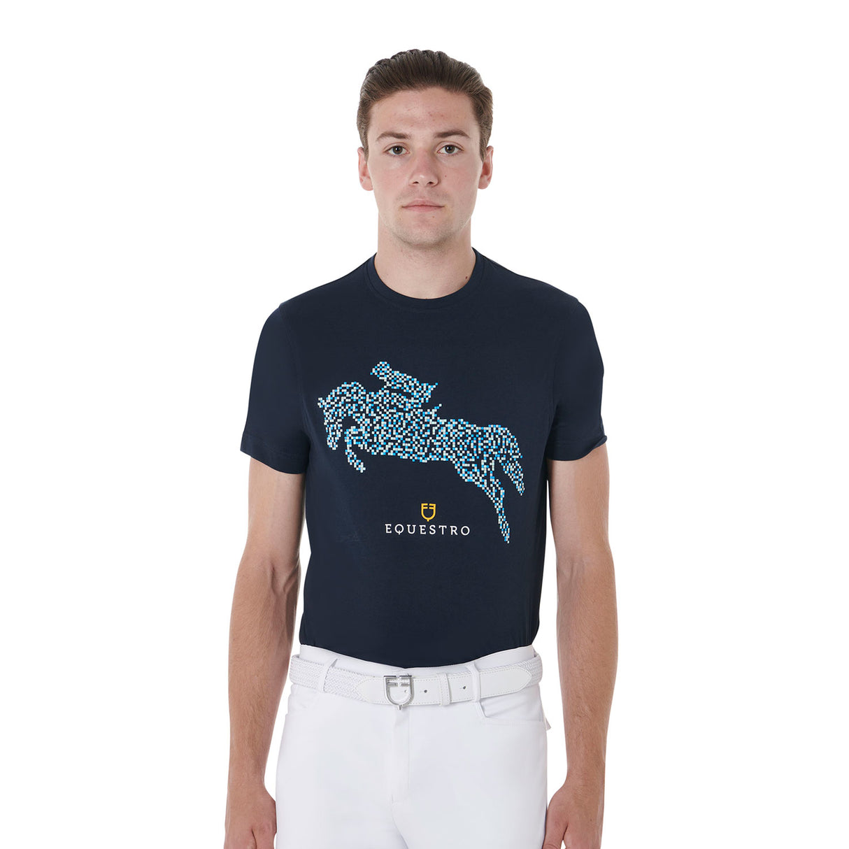 Equestro Men's Slim Fit Jump Print Cotton T-Shirt #colour_blue