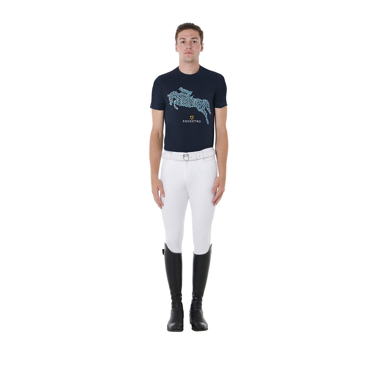 Equestro Men's Slim Fit Jump Print Cotton T-Shirt #colour_blue