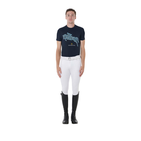 Equestro Men's Slim Fit Jump Print Cotton T-Shirt #colour_blue