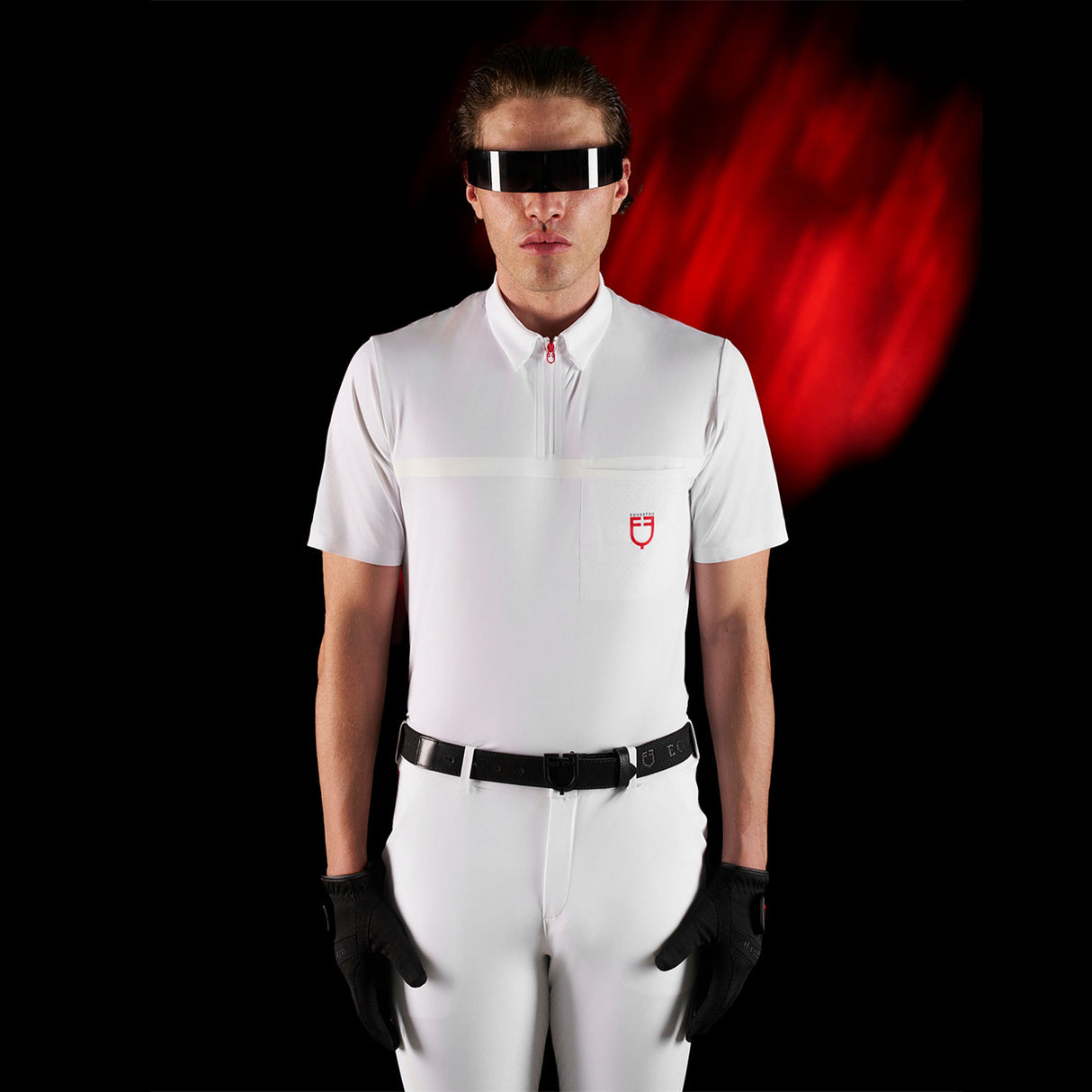 Equestro Equestro Ridertechnology Men's Competition Polo Shirt Short Sleeves And Zip