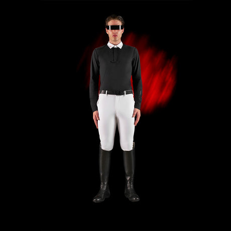 Equestro Equestro Ridertechnology Men's Competition Polo Shirt Long Sleeves And Buttons #colour_black
