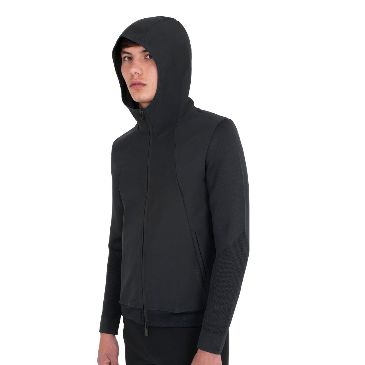 Men's technical sweatshirt with hood and micro-mesh inserts