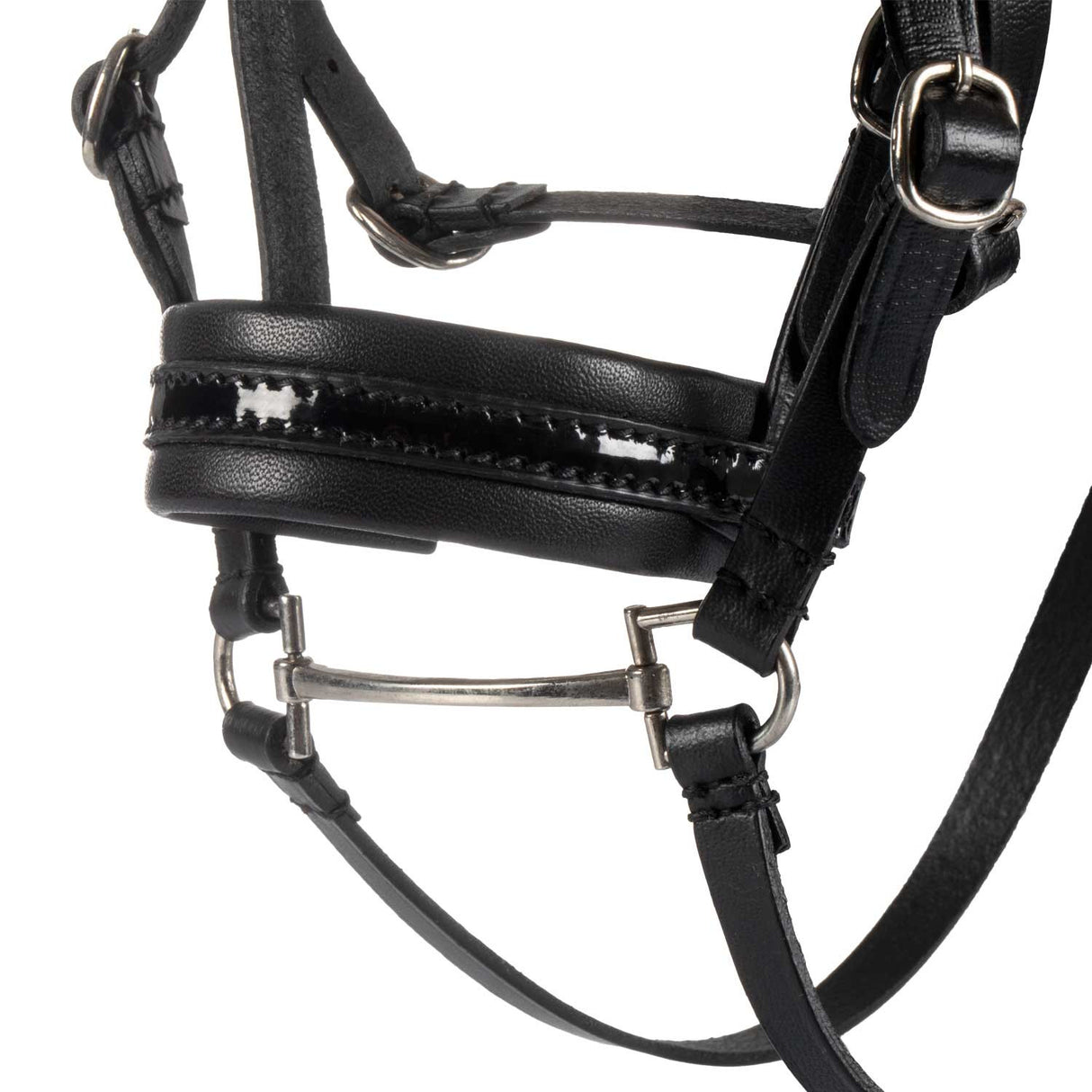 Leather bridle for toy horse with silver clinchers