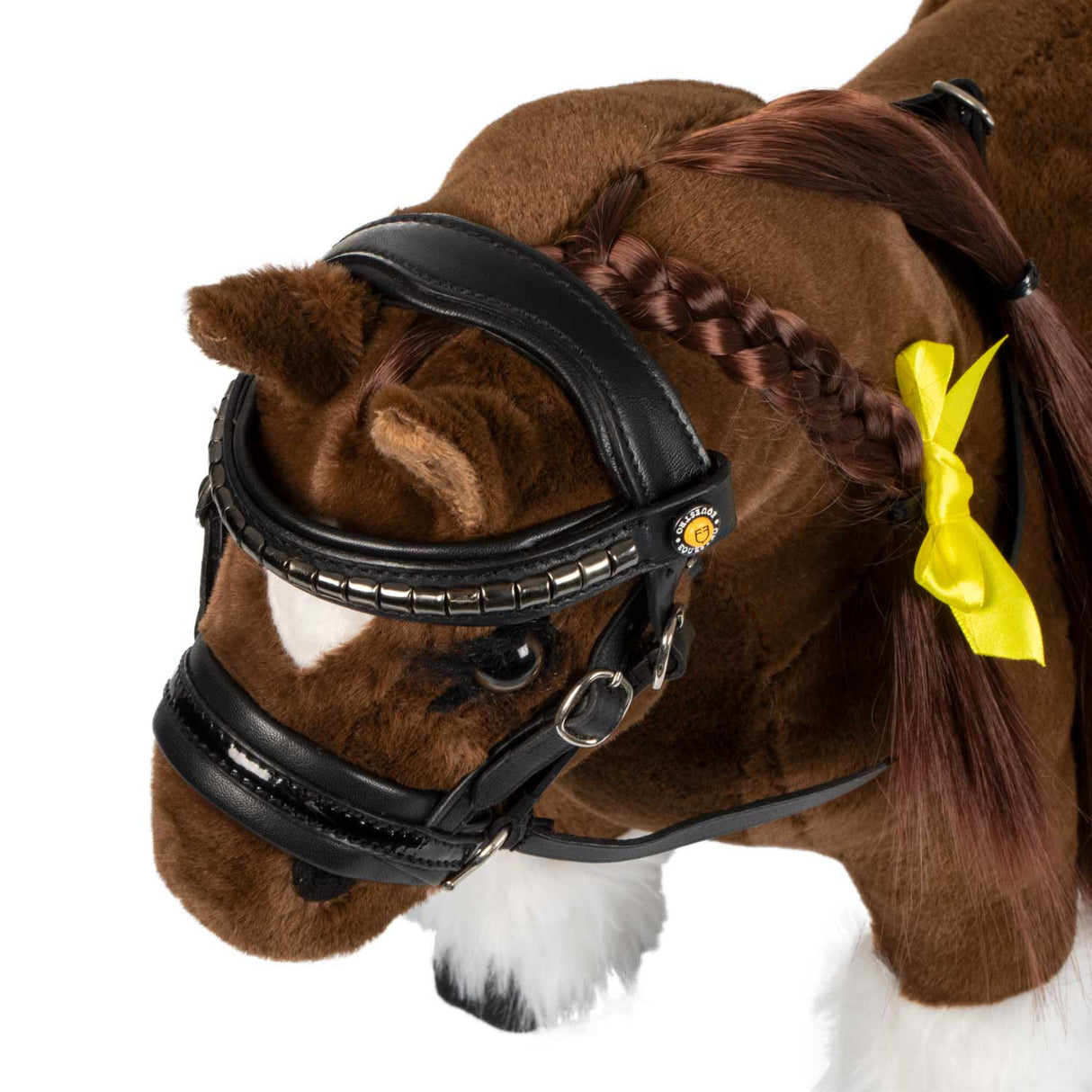 Leather bridle for toy horse with silver clinchers