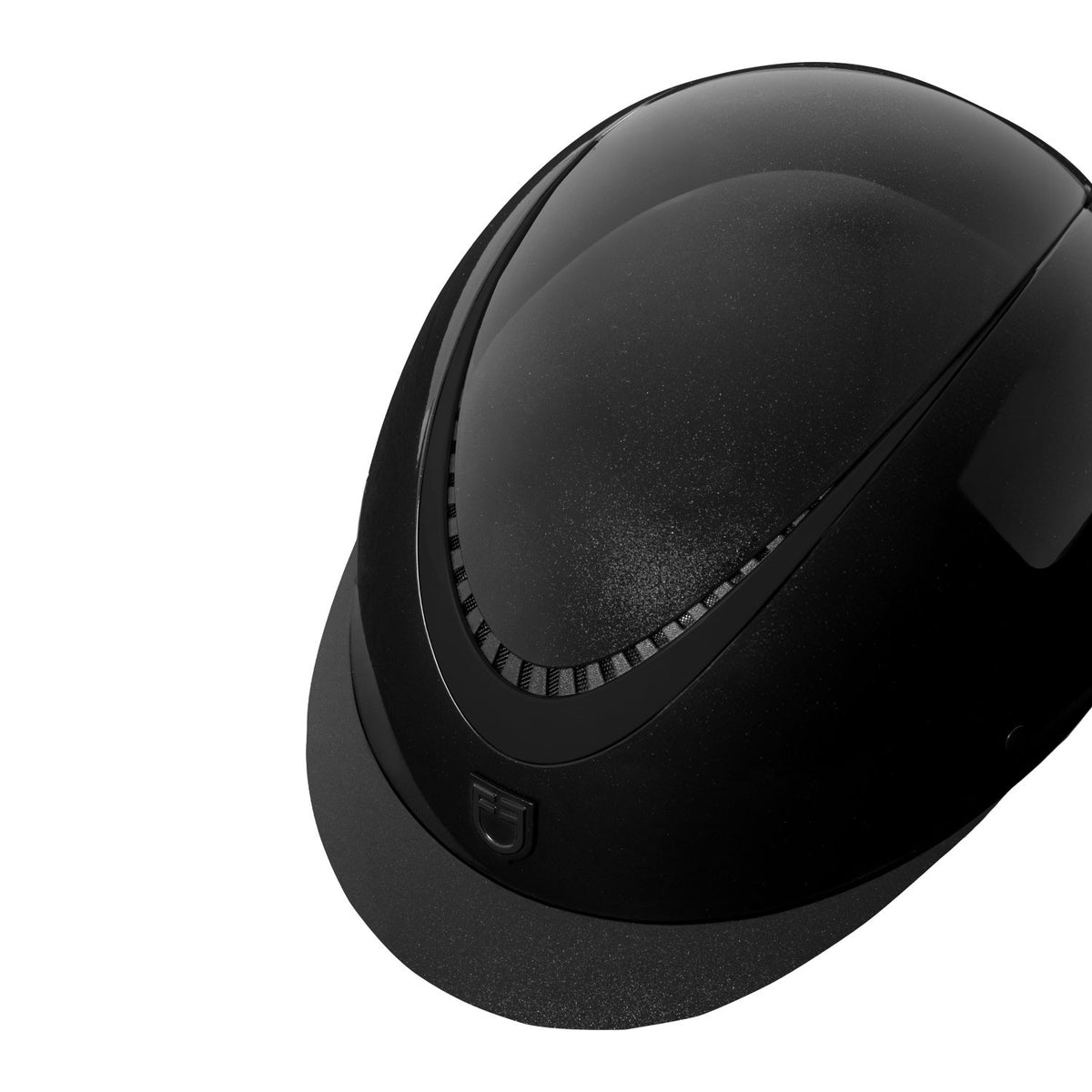 Glossy helmet with eco-leather strap and narrow visor homologation EN 1384-2023