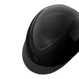 Glossy helmet with eco-leather strap and narrow visor homologation EN 1384-2023