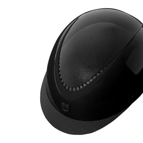 Glossy helmet with eco-leather strap and narrow visor homologation EN 1384-2023