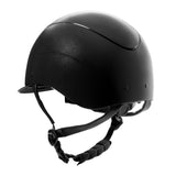 Glossy helmet with eco-leather strap and narrow visor homologation EN 1384-2023