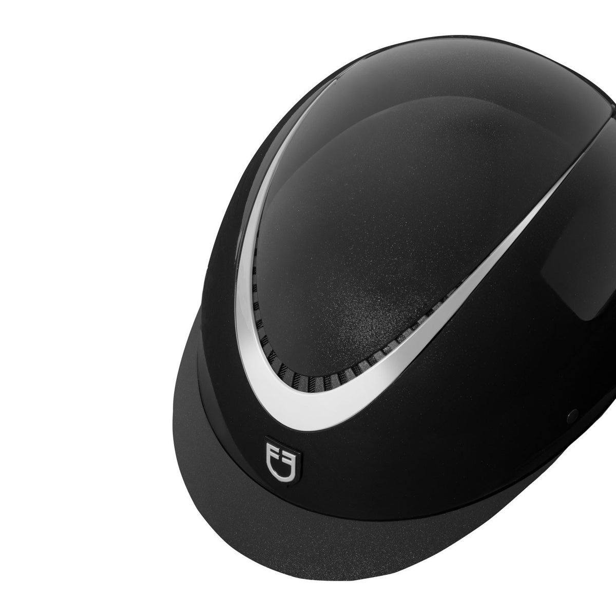 Glossy helmet with eco-leather strap and narrow visor homologation EN 1384-2023