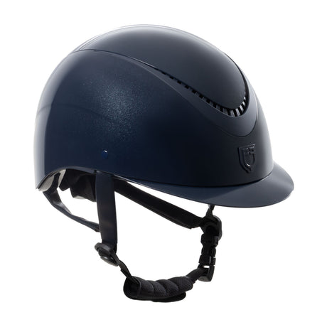 Glossy helmet with eco-leather strap and narrow visor homologation EN 1384-2023